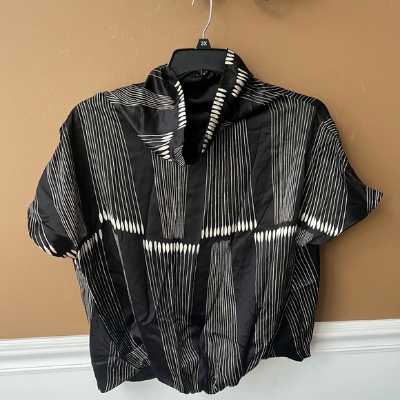 Women’s Elegant Black and White Silk Blouse Geometric Asymmetric Art-TO-Wear - Picture 1 of 3